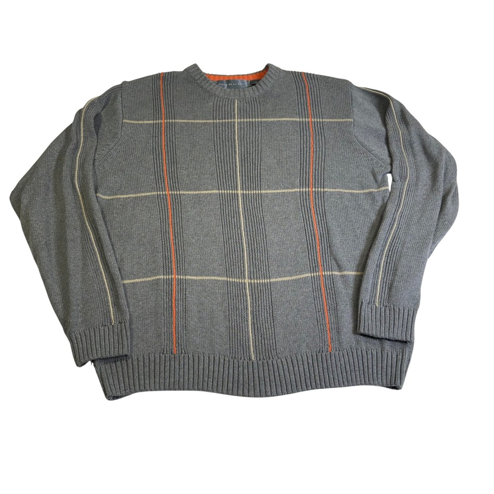 Oscar de la Renta Sweater XL Grey 100% Cotton Vintage 90s Grandpacore Dad Style